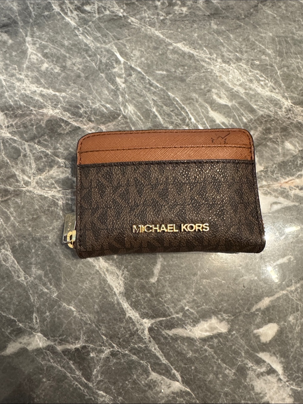 Michael Kors Brown and Tan Zip Card Holder